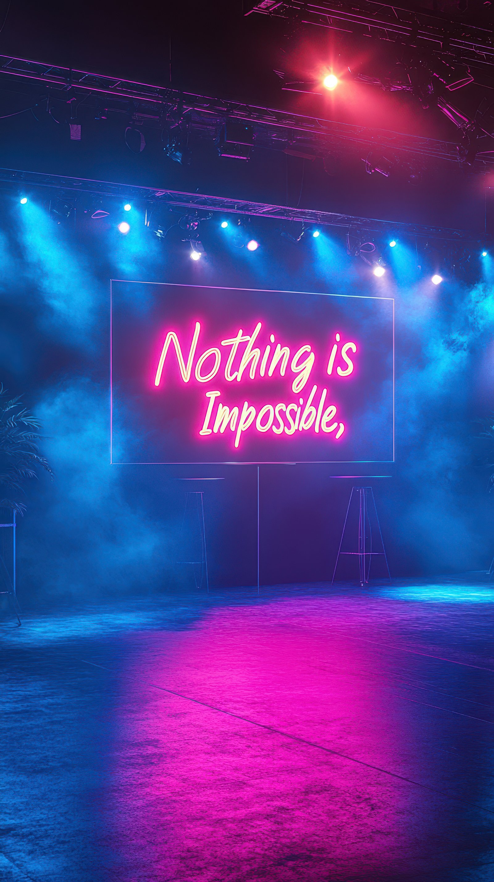 Bright neon sign displaying motivational phrase at night event with vibrant lighting